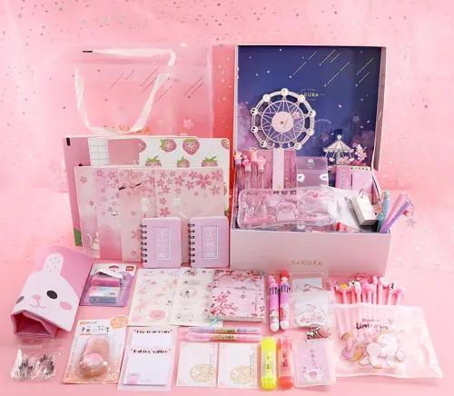 A close-up of adorable stationery and desk accessories