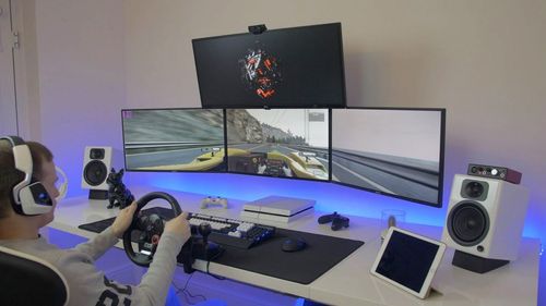 An immersive gaming experience with three monitors