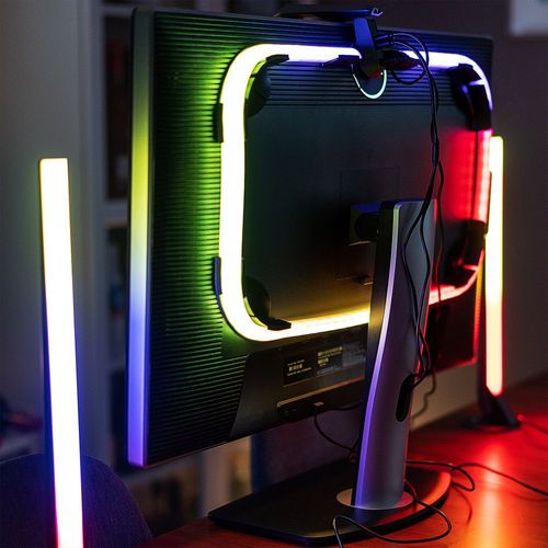 Showcasing LEDs being applied behind a monitor