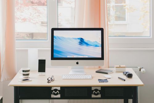 Desk setup in a small home office