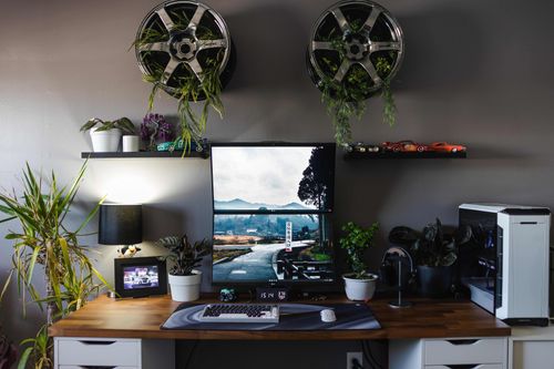 A Vibrant Vertical Monitor Workspace for Gaming Enthusiasts